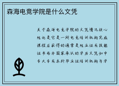 森海电竞学院是什么文凭